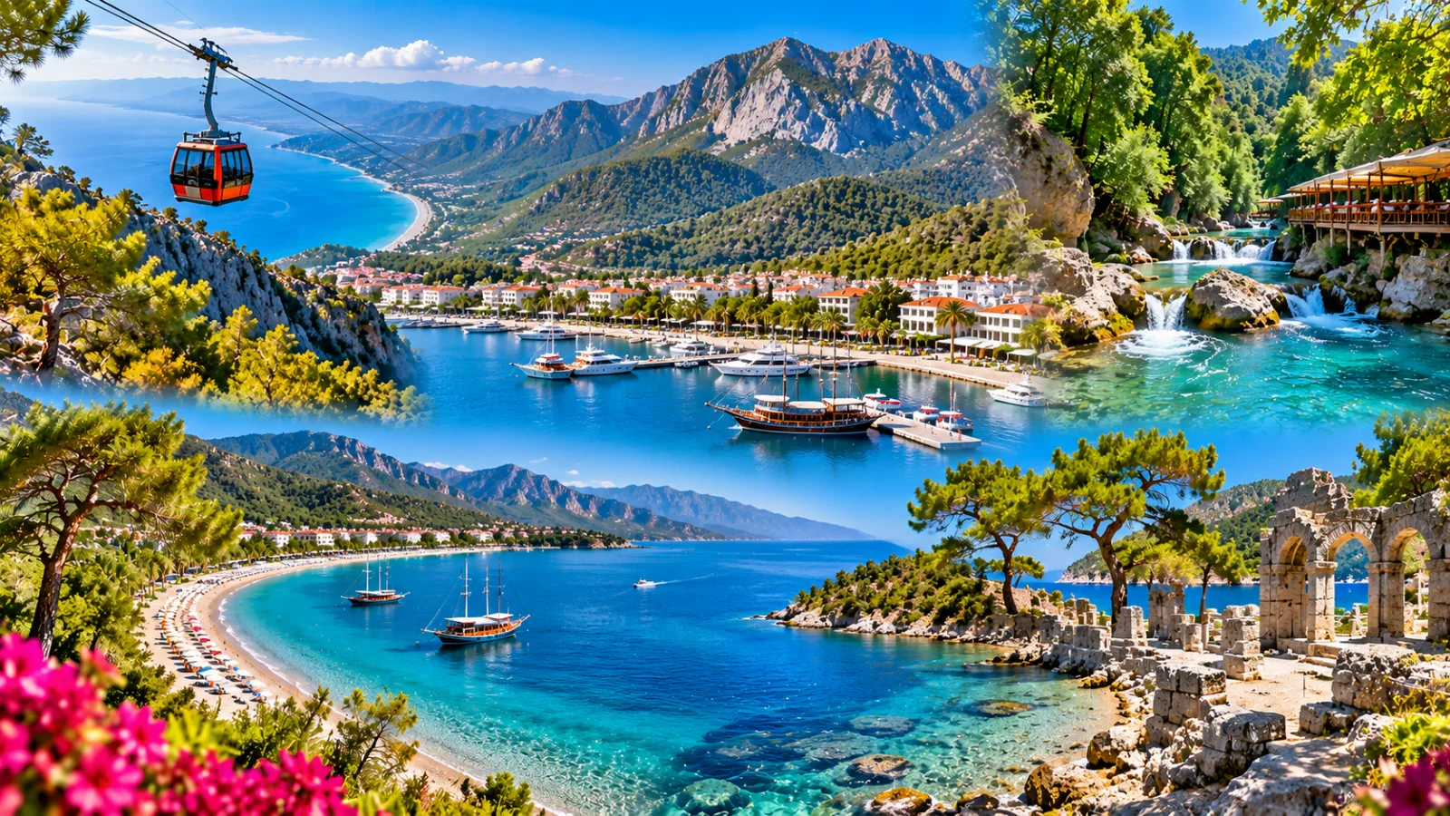 Kemer yolculuğu için Akdeniz kıyısı illüstrasyonu